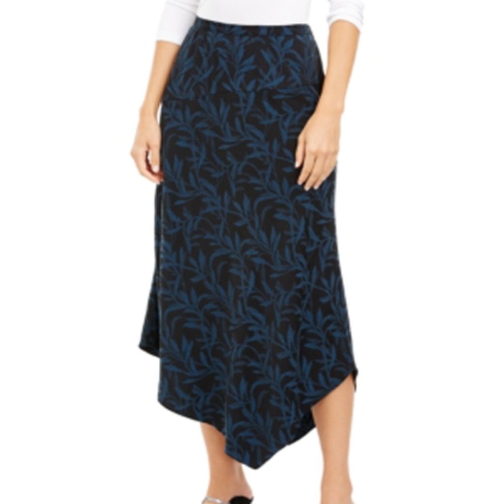 ALFANI Women's Leafy Vines Asymmetrical Midi Skirt